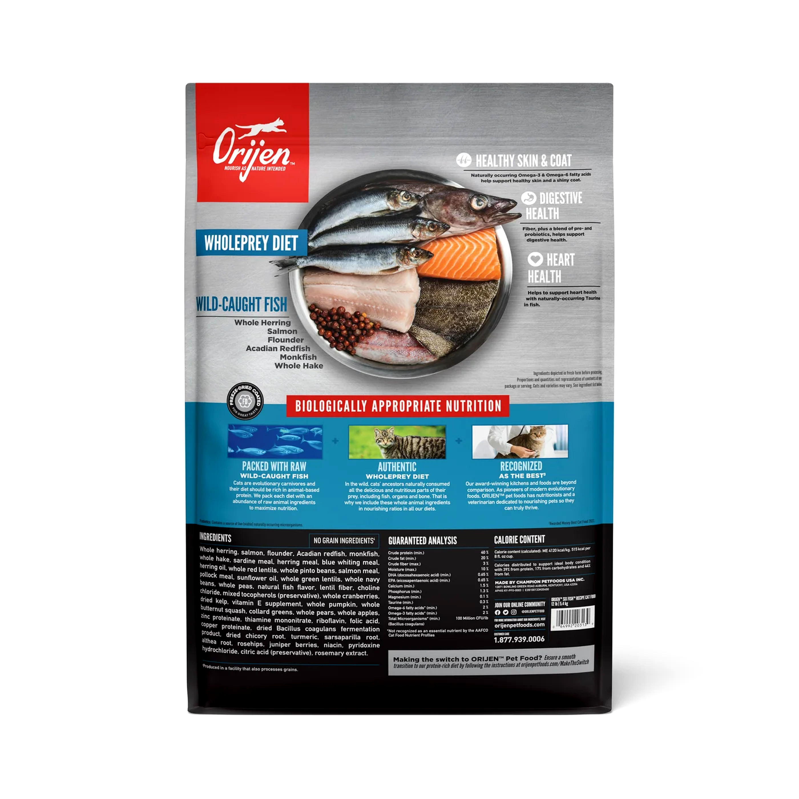 طعام جاف Orijen Six Fish للقطط بجميع مراحل العمر - 1.8 كجم — من الخلف